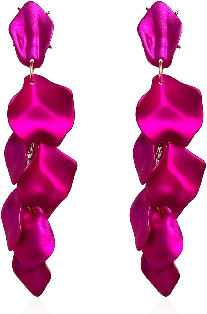 Long Acrylic Rose Petal Earrings Dangle Exaggerated Flower Earrings Drop Statement Floral Tassel ... | Amazon (US)