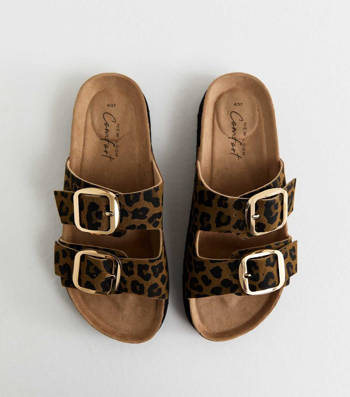 Brown Animal Print Cork Sole Double Strap Mule Sandals | New Look | New Look (UK)