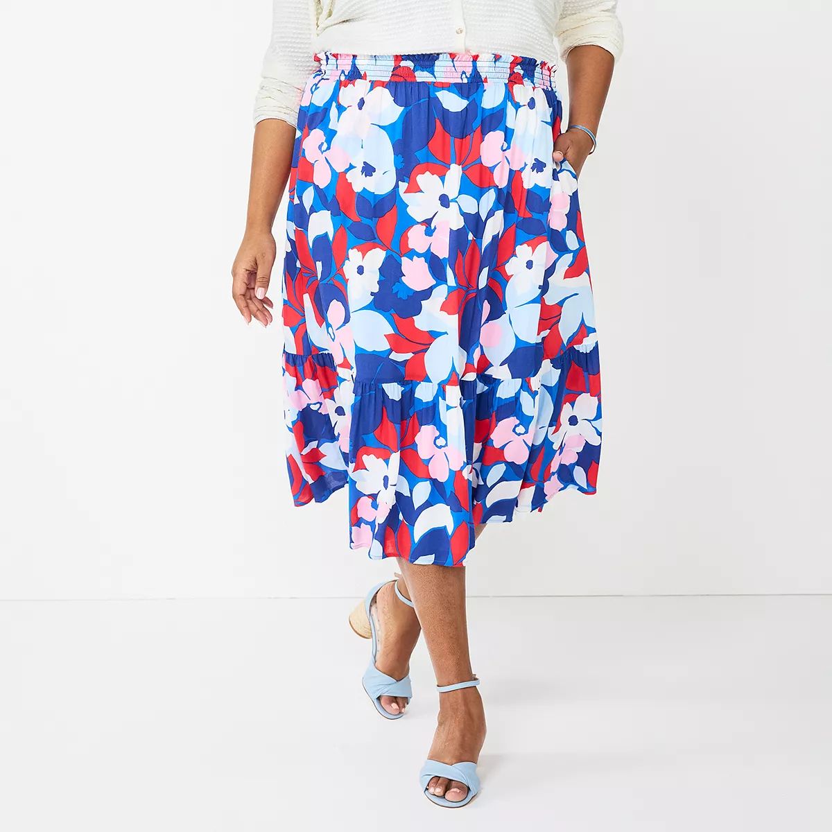 Plus Size DRAPER JAMES RSVP™ Floral Smocked-Waist Midi Skirt | Kohl's
