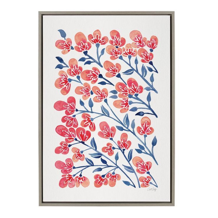 23" x 33" Sylvie Cherry Blossoms by Cat Coquillette Framed Wall Canvas Gray - Kate & Laurel All T... | Target