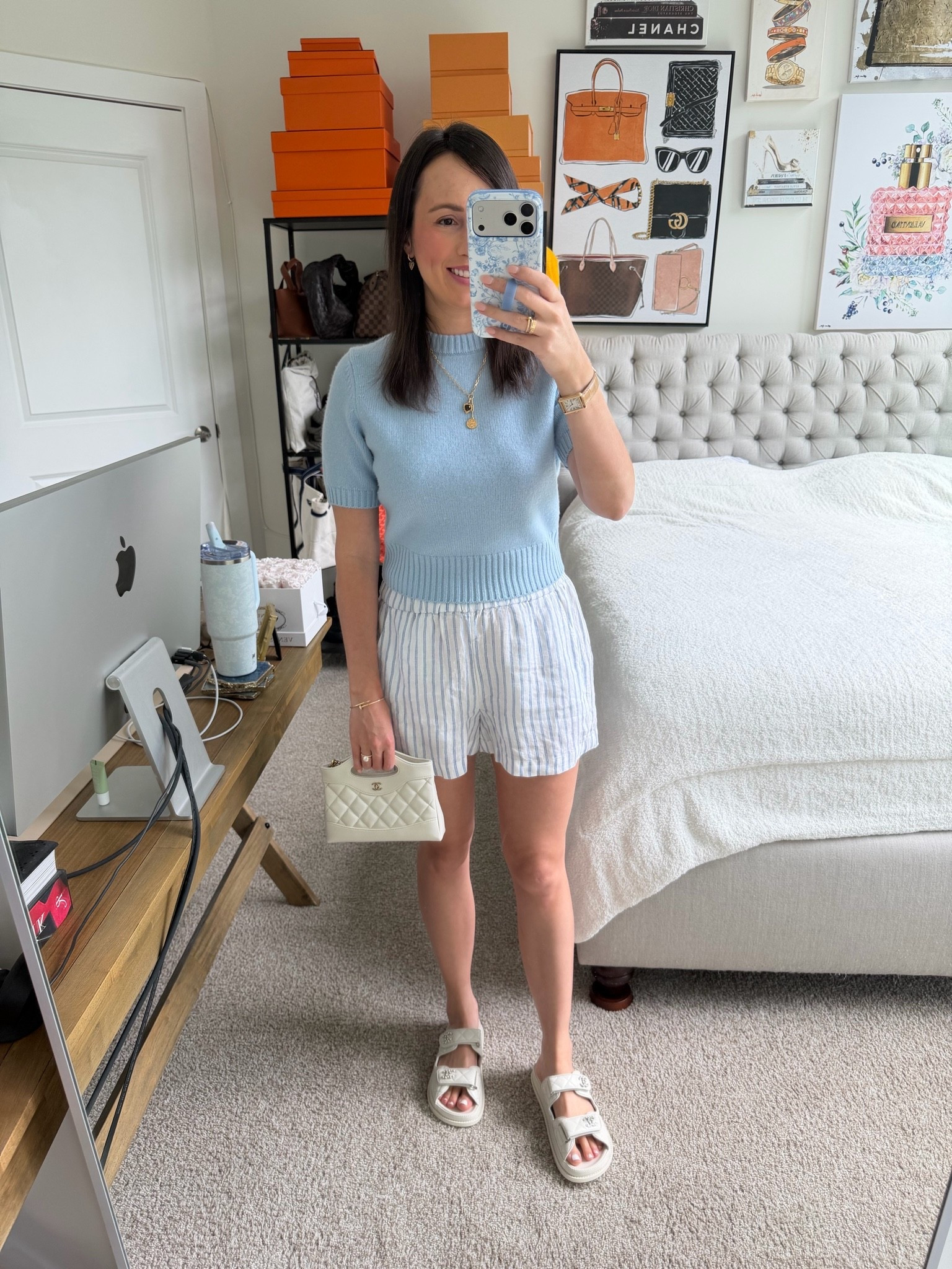 Blue and white outfit today! Obsessed with these @jcrew stripe linen shorts!

#LTKootd #LTKSeasonal
