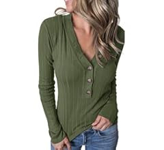 MEROKEETY Women's Long Sleeve V Neck Ribbed Button Knit Sweater Solid Color Tops | Amazon (US)