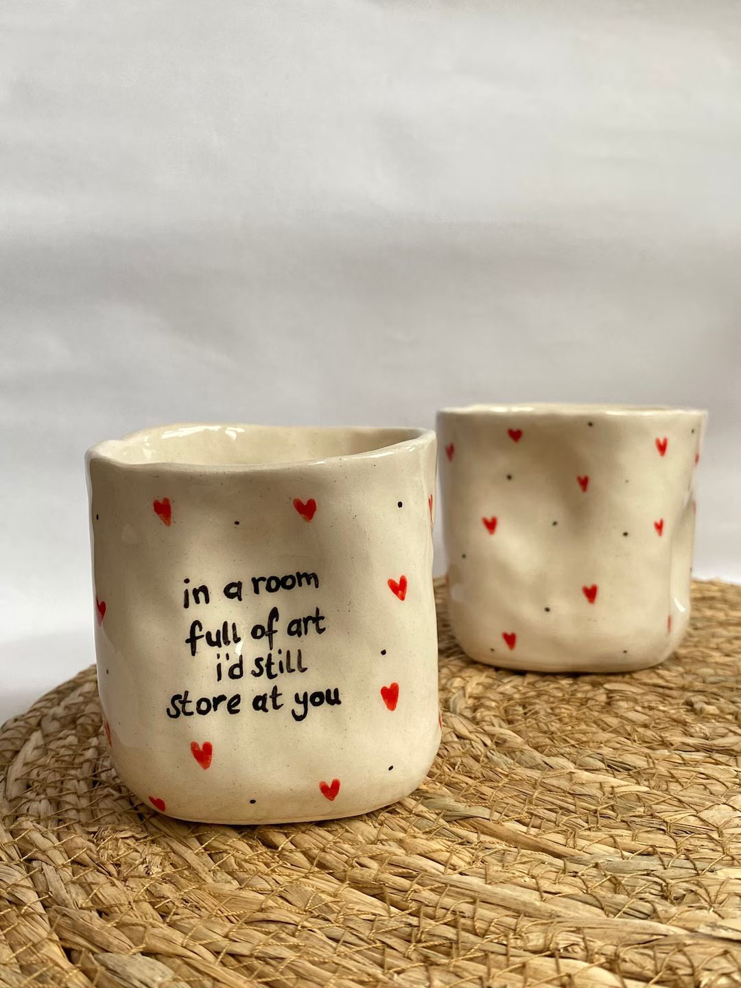 Square Handleless Heart-shaped Handmade Dented Ceramic Mug Cup Valentine's Day Special, Inspirati... | Etsy (US)