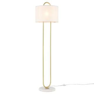 Ion 62.28 in. Brass/White Floor Lamp with Fabric Shade | The Home Depot