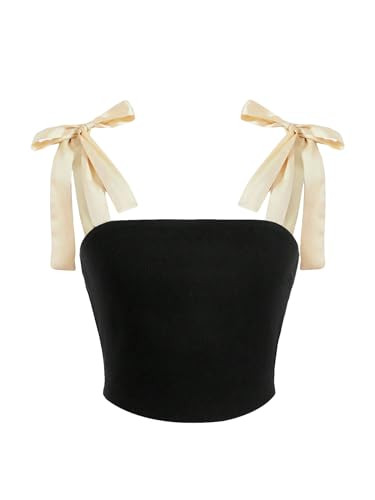 Women's Colorblock Knot Wide Strap Cami Top Casual Cute Sleeveless Slim Fit Crop Tank Top Cropper... | Amazon (US)