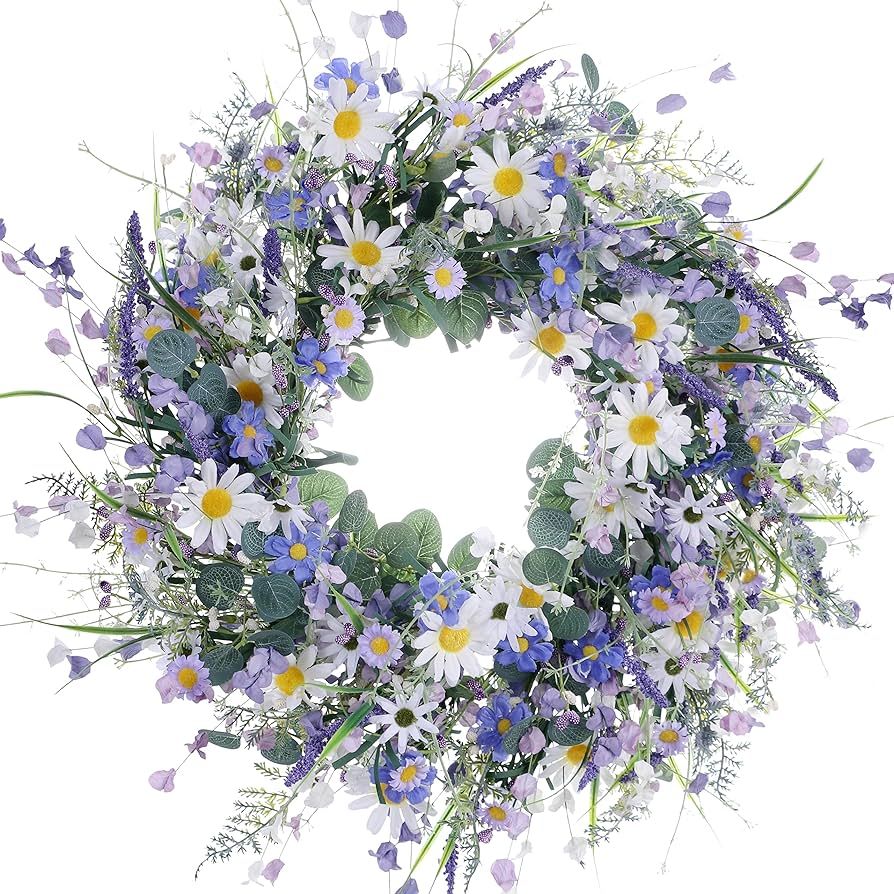 22 Inches Spring Wreath,Artificial Spring Wreaths for Front Door Spring Flower Wreaths Summer Wre... | Amazon (US)