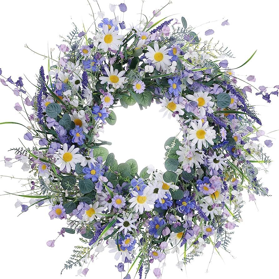 22 Inches Spring Wreath,Artificial Spring Wreaths for Front Door Spring Flower Wreaths Summer Wre... | Amazon (US)