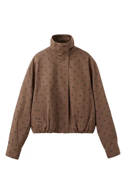 MANGO Cazadora Dot Print Denim Bomber Jacket in Chocolate at Nordstrom, Size X-Small | Nordstrom