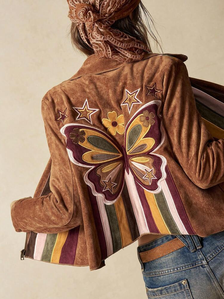 Bohemela BOHO Vintage Nomadic Style Butterfly Embroidery Patchwork Casual Woven Women Jacket | SHEIN