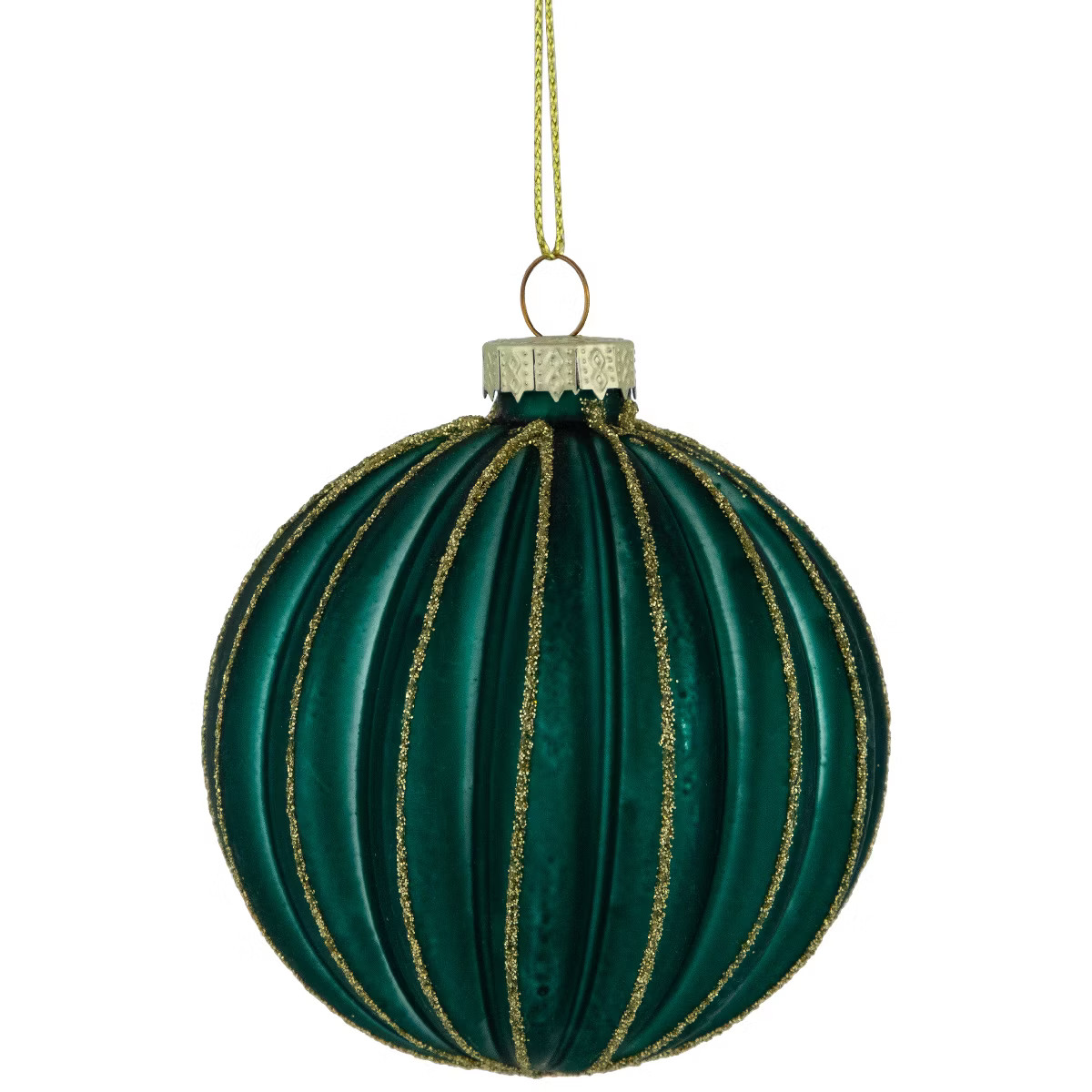 Northlight 4ct Green and Gold Textured Glass Christmas Ball Ornaments 3" (80mm) | Target