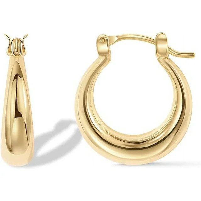 PAVOI 14K Gold Plated Sterling Silver Post Chunky Hoops | Thick Lightweight Gold Hoop Earrings fo... | Walmart (US)