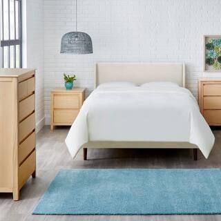 Handale Ivory Queen Upholstery Mid Century Platform Bed | The Home Depot