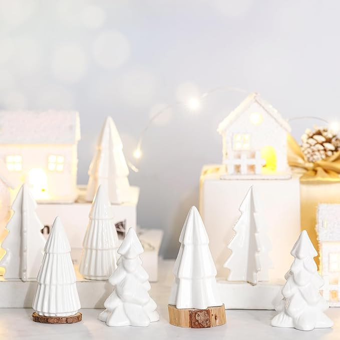 Nuenen 8 Pcs Ceramic Christmas Tree Porcelain Christmas Tree Winter Christmas Trees Mini Stonewar... | Amazon (US)