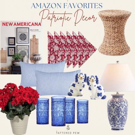 Shop these patriotic finds from Amazon! 

Patriotic decor, 4th of July decor, blue and white ceramic lamp, blue vintage tumbler glasses, red faux florals, hyacinth woven side table, Americana book for stacking, blue and white striped throw pillow, ceramic blue and white decor, red and white cloth napkins  

#LTKFind #LTKunder100 #LTKhome