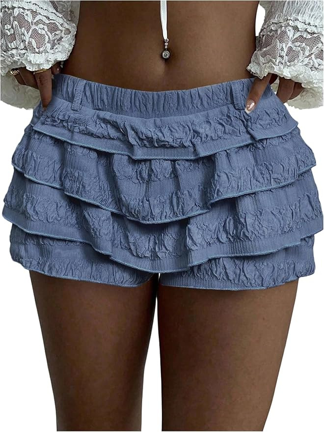 Women's Y2k Ruffle Shorts Frilly Micro Short Texture Puffy Mini Shorts Low Rise Bloomers Party Cl... | Amazon (US)