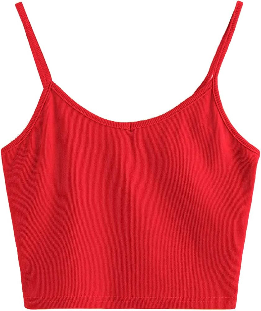 SheIn Women's Casual V Neck Sleeveless Ribbed Knit Cami Crop Top | Amazon (US)