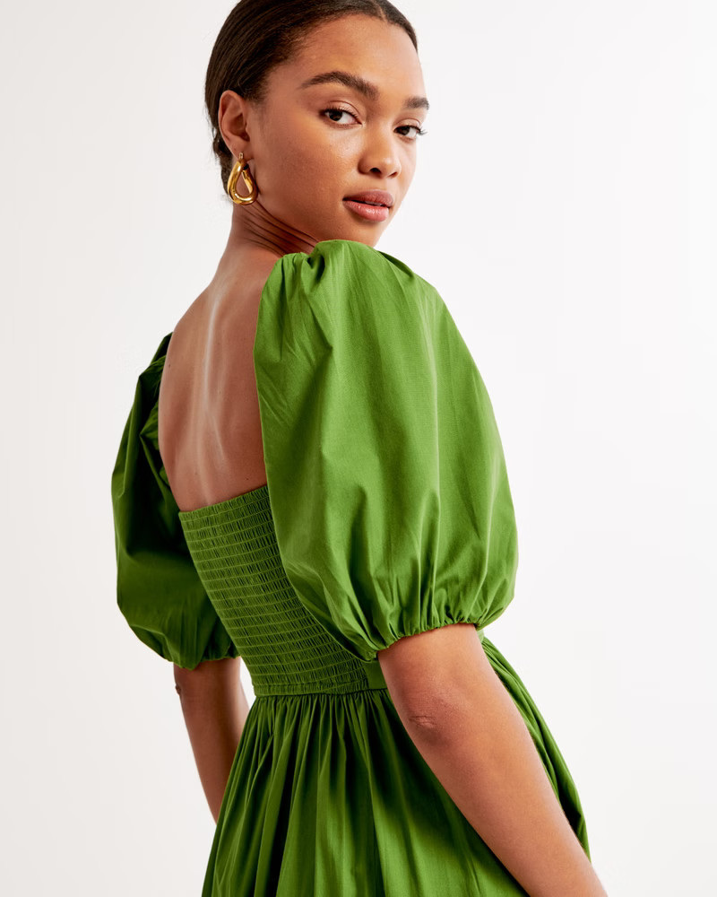 Emerson Poplin Puff Sleeve Midi Dress | Abercrombie & Fitch (US)