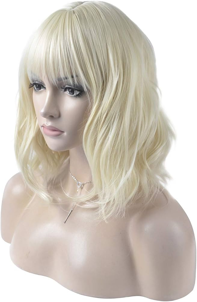 DAOTS 14 Inches Curly Wigs with Bangs for Women Girls Heat Resistant Synthetic Hair Wig (Light Bl... | Amazon (US)
