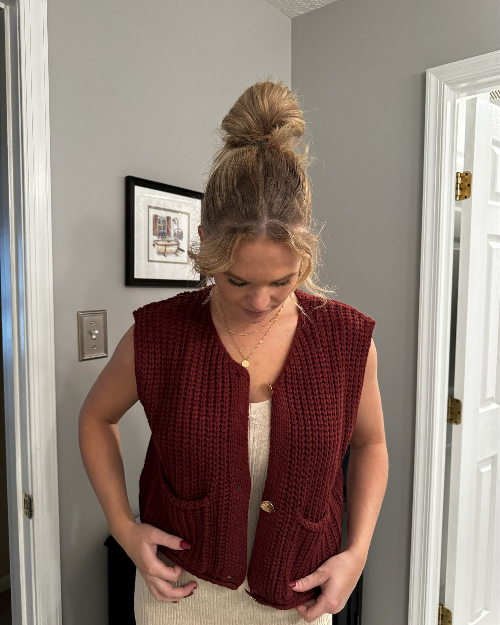 Fall outfit inspo 

Maroon vest and earrings, cream maxi dress and mini boots

#LTKStyleTip #LTKHoliday #LTKSeasonal