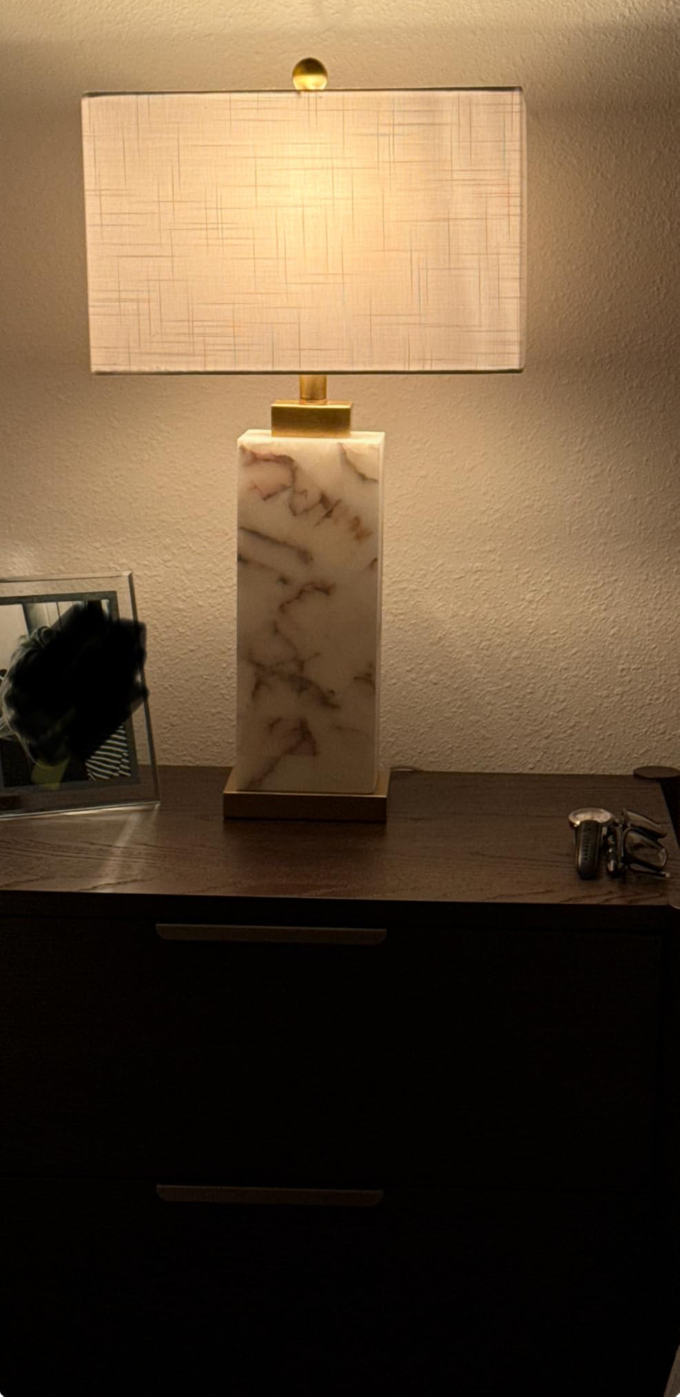 JONATHAN Y 27.5" White/Gold Modern Alabaster Rectangular Table Lamp with Night Light Contemporary... | Amazon (US)
