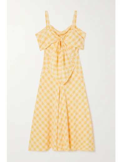 Anna Mason - Lily Bow-detailed Cold-shoulder Gingham Cotton Midi Dress - Yellow | NET-A-PORTER (US)