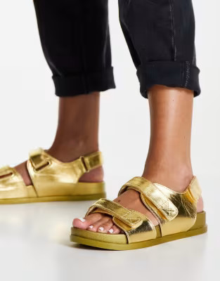 ASOS DESIGN Factually sporty sandals in gold | ASOS (Global)