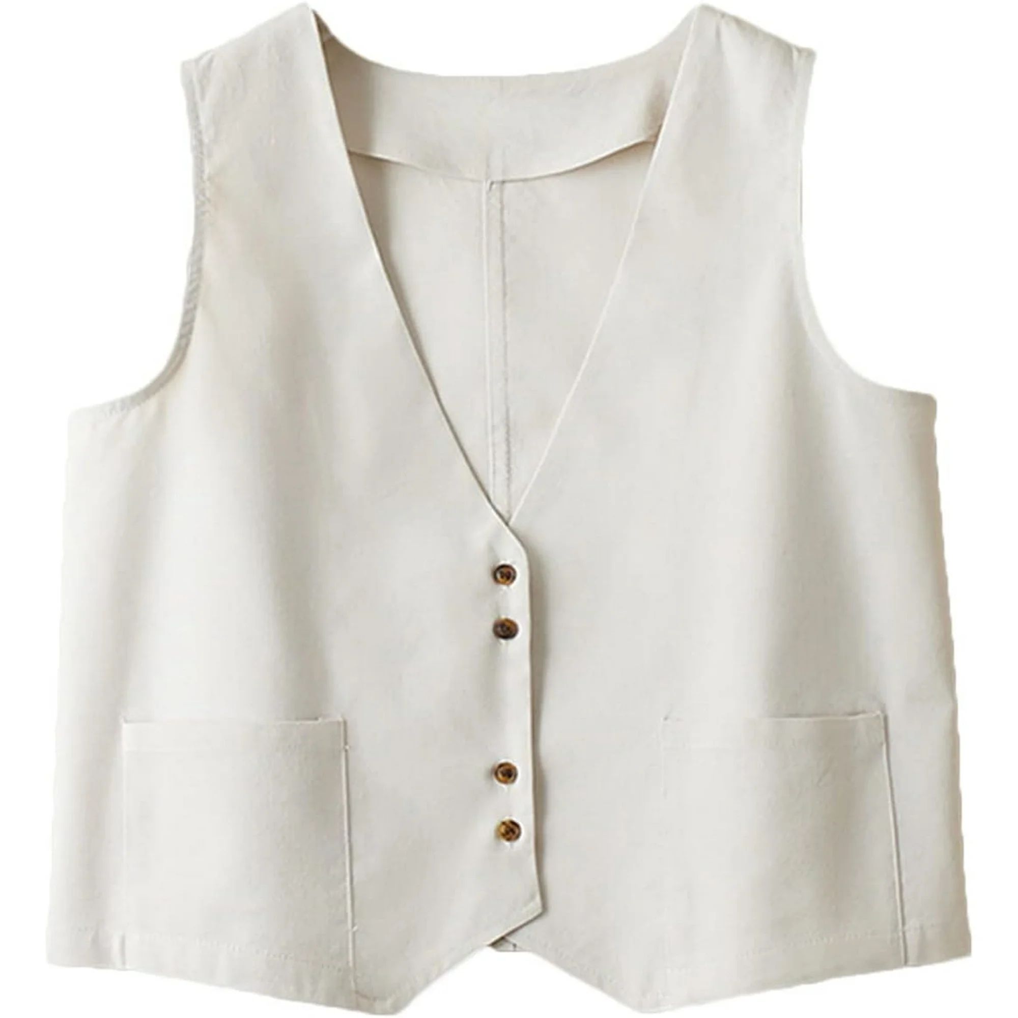 PuliPuqi Women's Cotton Linen Vest Casual Button Down V Neck Blazer Waistcoat Sleeveless Jacket w... | Walmart (US)