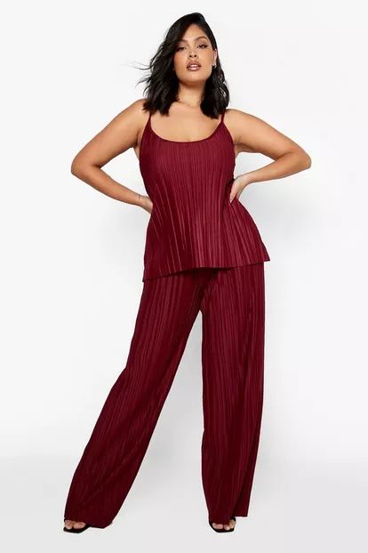 Plus Plisse Camisole And Wide Leg Pants Two-Piece | Boohoo.com (US & CA)