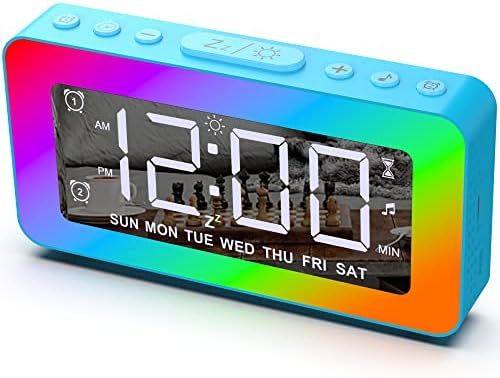 Alarm Clock for Kids, Umedo Digital Alarm Clock with 8 Mode RGB Night Light, Mirrored Clock with Dua | Amazon (US)