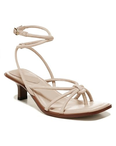 Coutgo Womens Strappy Heels Sandals Thong Gladiator Square Open Toe Low Kitten Heeled Criss Cross Ankle Strap Summer Dress Wedding Shoes, Beige, Size 5.5 | Amazon (US)