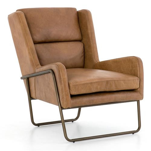 Annete Modern Upholstered Brown Leather Brass Occasional Arm Chair | Kathy Kuo Home