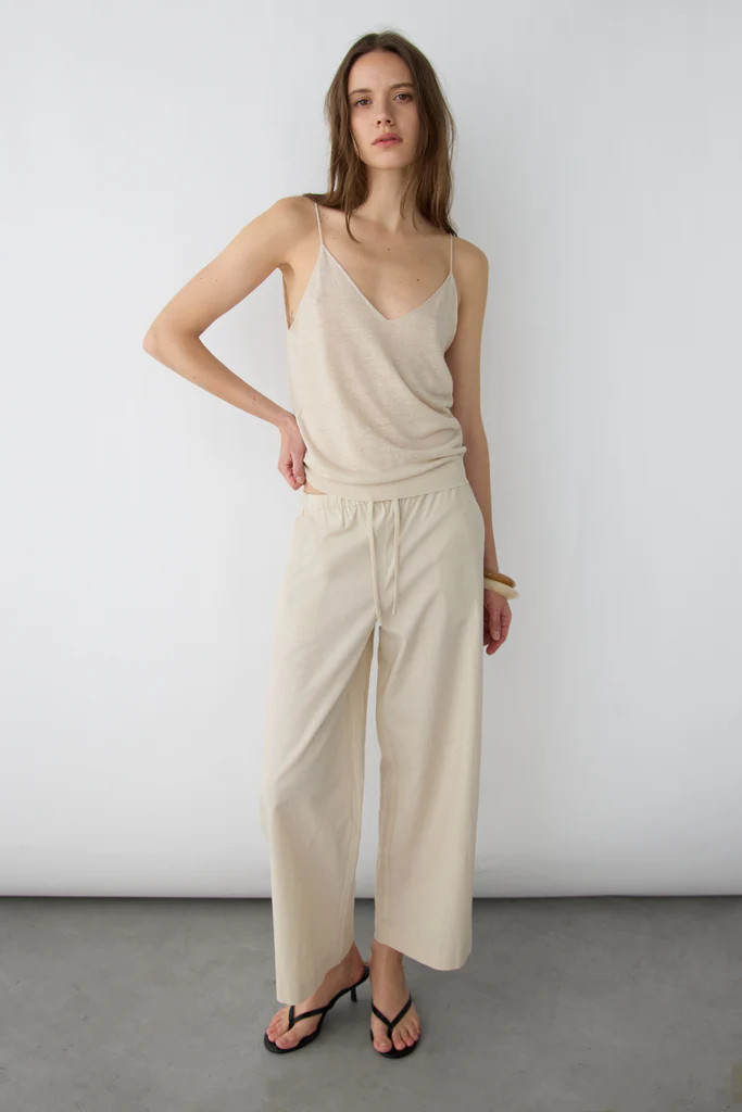 DRAWSTRING WIDE LEG LINEN BLEND PANT | OAK + FORT