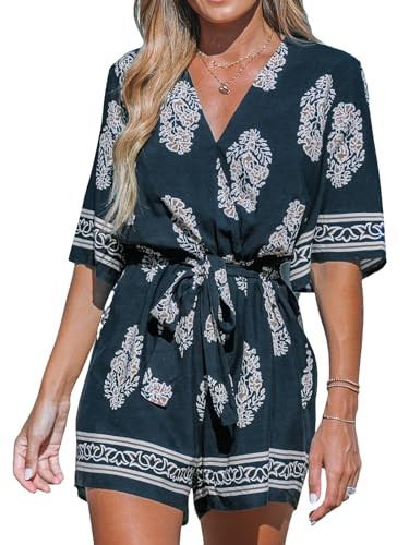 Amazon.com: CUPSHE Rompers for Women Summer Casual V Neck Sleeveless Short Jumpsuit One Piece Out... | Amazon (US)