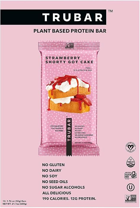 TRUBAR Vegan Protein Bar, Strawberry Shorty Got Cake, Gluten Free, Plant Based Protein, Dairy Fre... | Amazon (US)