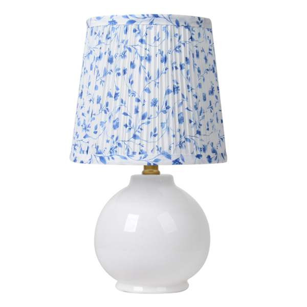 White Ceramic Small Lamp with Pleated Blue Patterned Shade, 17" | At Home