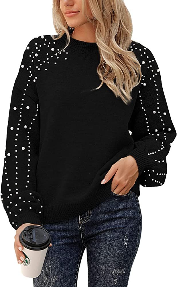 Blooming Jelly Womens Crew Neck Sweater Chunky Knit Pearl Sweater Color Block Oversized Sweaters ... | Amazon (US)