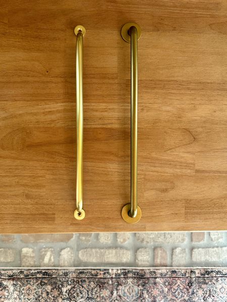 The two brass cabinet hardware pull options for the mudroom cabinetry. #hardware #brasshardware #brasscabinetpulls

#LTKhome