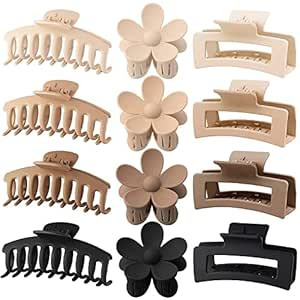 12 Pack Large Hair Claw Clips 4.3 Inch Rectangle Hair Claw Clips Flower Hair Clips for Women Thin... | Amazon (US)