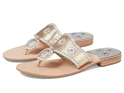 Jack Rogers Women's Jacks Flat Sandal Platinum/Silver Metallic Nappa 9 Medium | Amazon (US)
