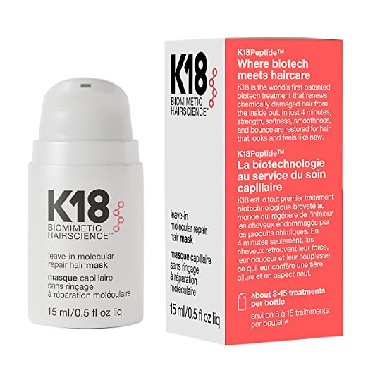 K18 Leave-In Molecular Hair Mask, Repairs Dry or Damaged Hair, Reverse Hair Damage from Bleach, C... | Amazon (US)
