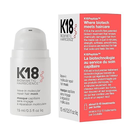 K18 Leave-In Molecular Hair Mask, Repairs Dry or Damaged Hair, Reverse Hair Damage from Bleach, C... | Amazon (US)