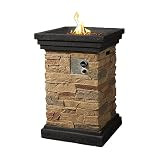 Teamson Home 40,000 BTU Square Slate Rock Look Steel Outdoor Fire Pit Pillar Outside Propane Gas ... | Amazon (US)