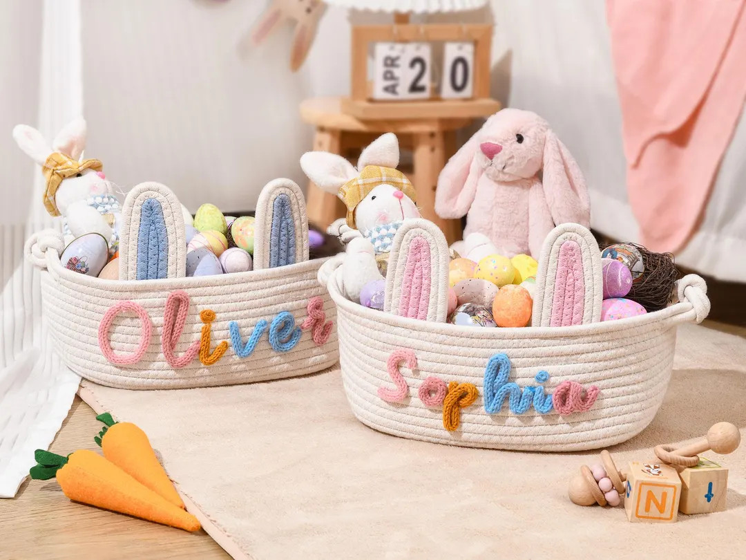 Personalized Easter Basket for Kids, Name Easter Bunny Basket, Baby Name Basket, Easter Egg Hunt ... | Etsy (US)