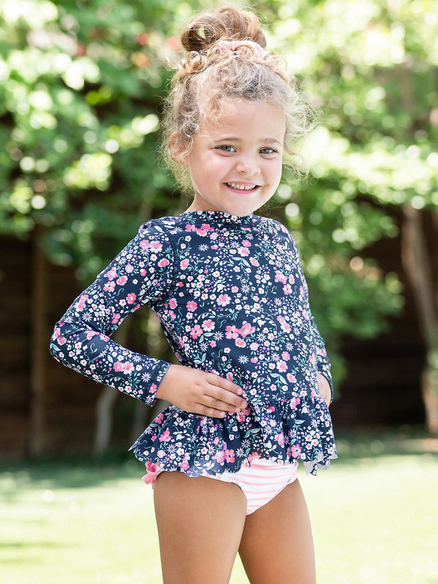 Scalloped Long Sleeve Rash Guard 2-Piece | RuffleButts / RuggedButts