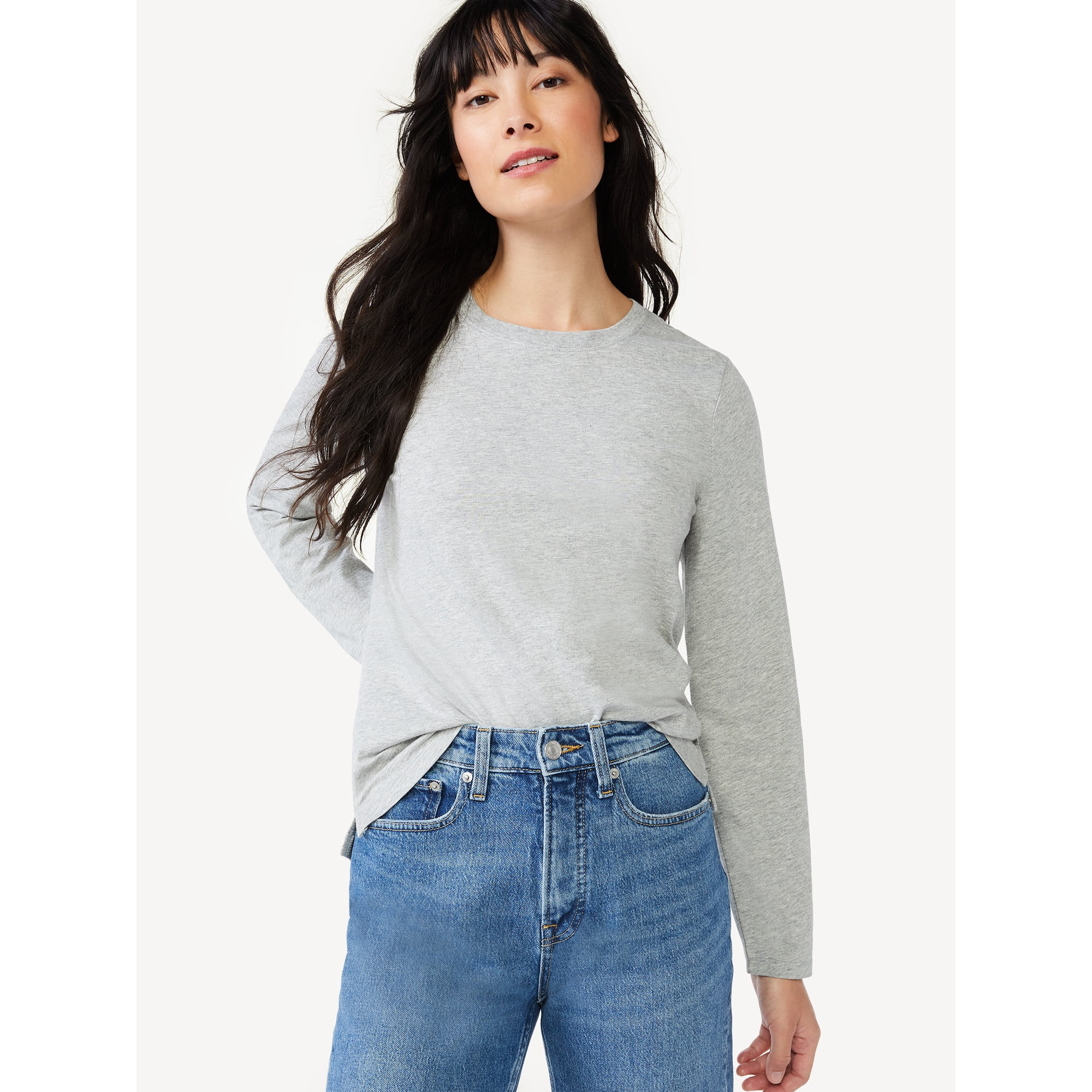 Free Assembly Women's Crewneck T-Shirt with Long Sleeves, Sizes XS-XXXL - Walmart.com | Walmart (US)