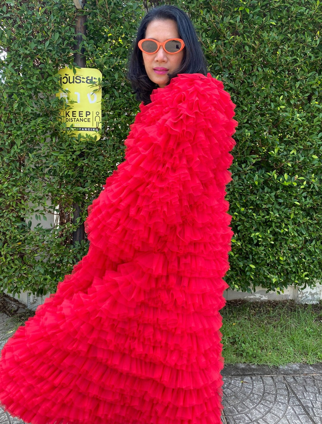 Red oversized tulle jacket,Festive tulle prom dress,White tulle wedding dress,Sheer tulle dress,M... | Etsy (US)