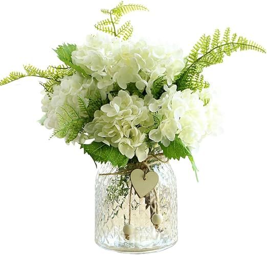 LADADA Artificial Flowers with Vase, Silk Hydrangea Flower Bouquet in Vase, Faux Flower Arrangeme... | Amazon (US)