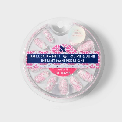 Roller Rabbit x Target - Olive & June Press-On Fake Nails - M Oval - Pink Floral - 42ct | Target