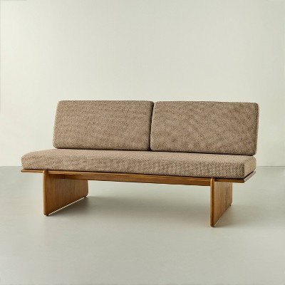 Mushroom Weave Upholstered Mid-Century Bench with Back - Hearth & Hand™ with Magnolia | Target
