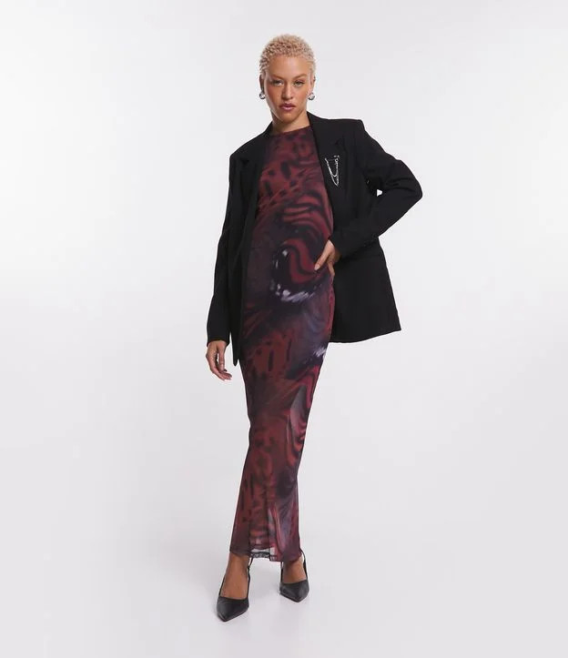 Vestido New Midi em Tule com Estampa Abstrata Asa de Borboleta Preto | Renner (BR)